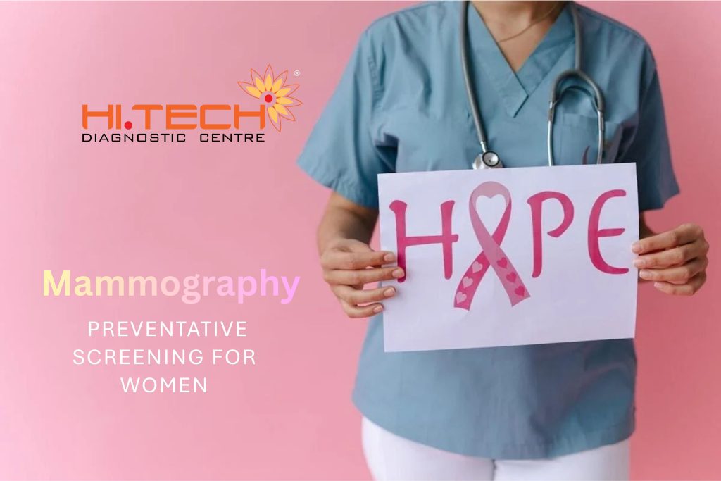 Woman undergoing mammography screening at Hi-Tech Diagnostic Centre in Kochi for early breast cancer detection